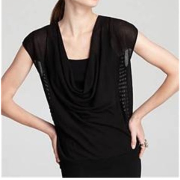 Eileen Fisher Black Sheer Waterfall Front with Open Knit back detail Top Blouse - Picture 1 of 10